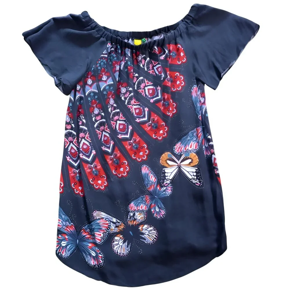 Anthropologie Farm Rio Women's Butterfly Mini Dress Smocked Black Size Medium - Picture 3 of 12